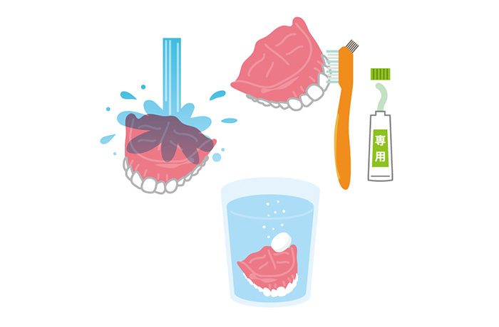 入れ歯を洗うイラスト