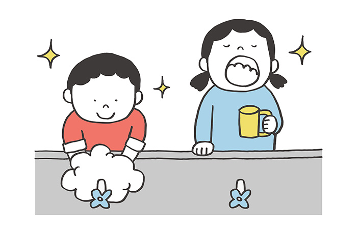 歯磨きをする子供のイラスト