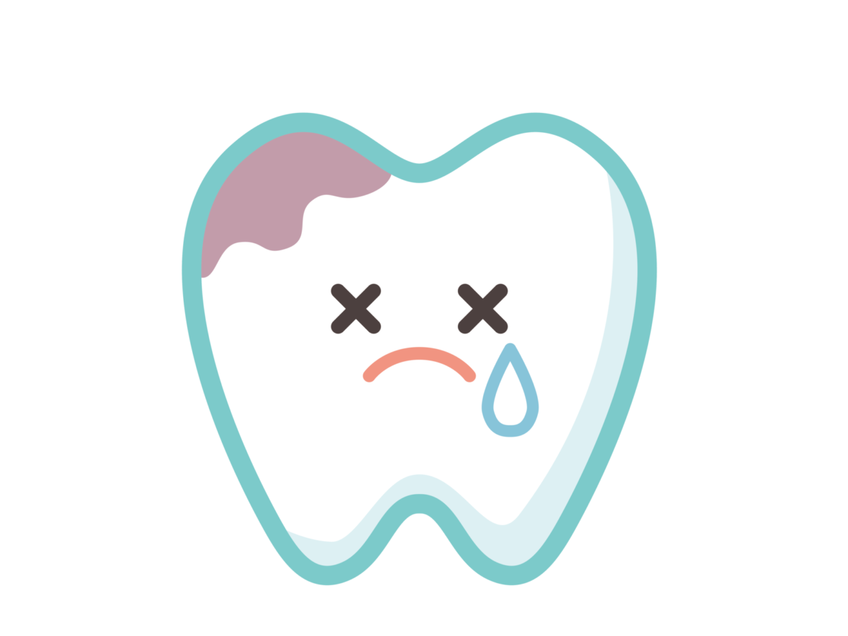困って泣いている虫歯
